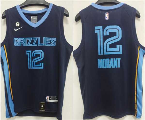 Men%27s Memphis Grizzlies #12 Ja Morant Navy With NO.6 Patch Stitched Jersey->memphis grizzlies->NBA Jersey
